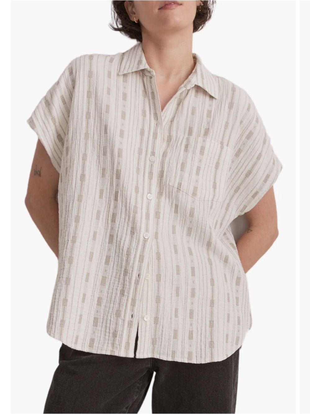 Madewell Dobby-Striped Dolman-Sleeve Button-Up Shirt, Medium